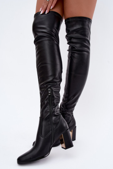 Schwarze Überknie-Stiefel mit Absatz Primelle 2