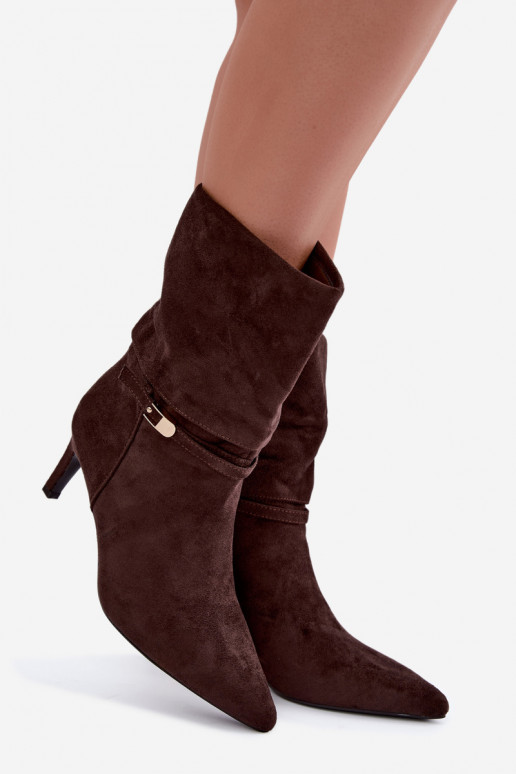 Eponine warme Slipper-Stiefeletten mit dünnen Absätzen in Schokoladenfarbe