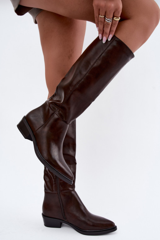 Philomene warme lange Stiefel mit niedrigem Absatz in Schokoladenfarbe