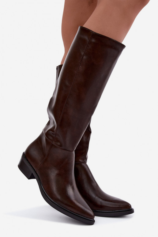 Philomene warme lange Stiefel mit niedrigem Absatz in Schokoladenfarbe