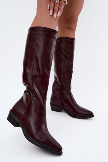 Philomene warme lange Stiefel mit niedrigem Absatz in Bordeauxfarbe 2