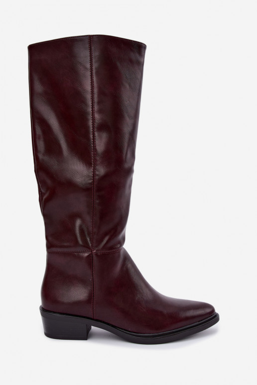 Philomene warme lange Stiefel mit niedrigem Absatz in Bordeauxfarbe