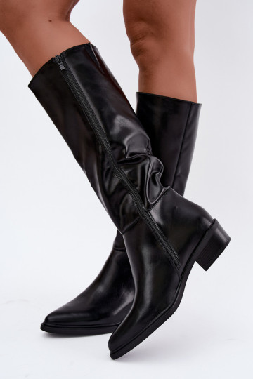 Philomene warme lange Stiefel mit niedrigem Absatz in Schwarz