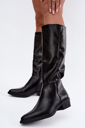 Philomene warme lange Stiefel mit niedrigem Absatz in Schwarz 2
