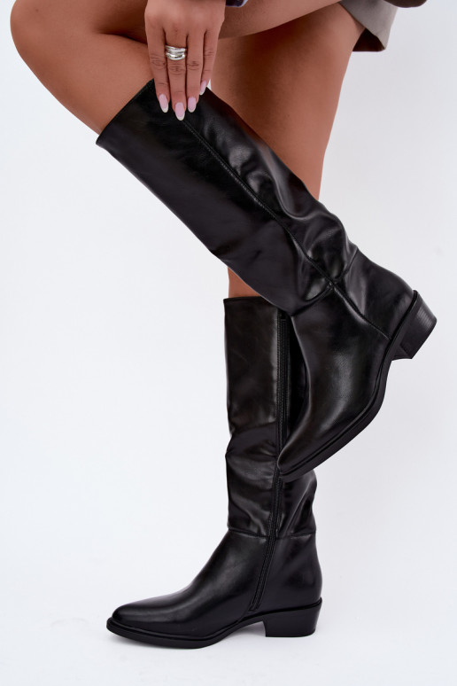 Philomene warme lange Stiefel mit niedrigem Absatz in Schwarz