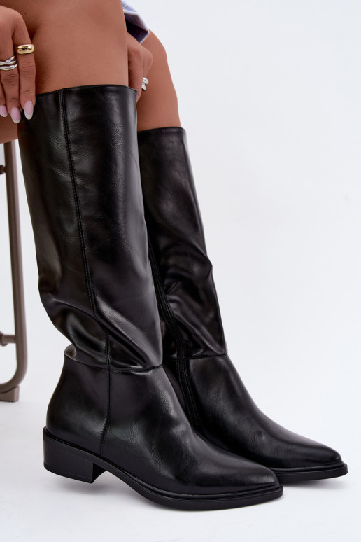 Philomene warme lange Stiefel mit niedrigem Absatz in Schwarz