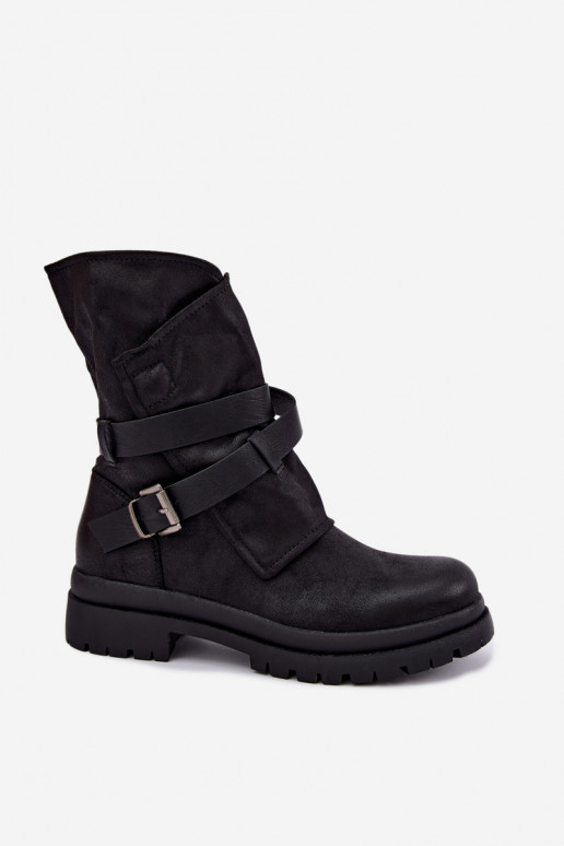 Dianelle Damen Stiefeletten mit Riemen und Schnallen in Schwarz