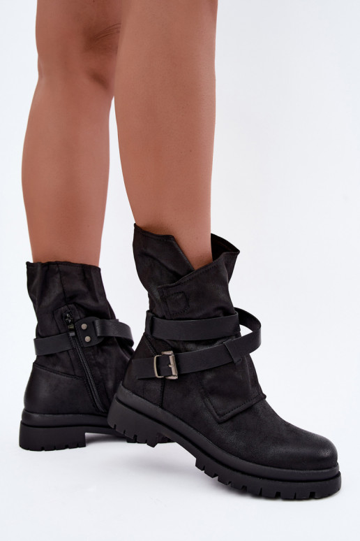 Dianelle Damen Stiefeletten mit Riemen und Schnallen in Schwarz