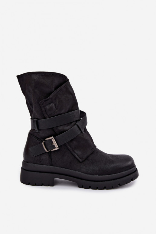 Dianelle Damen Stiefeletten mit Riemen und Schnallen in Schwarz