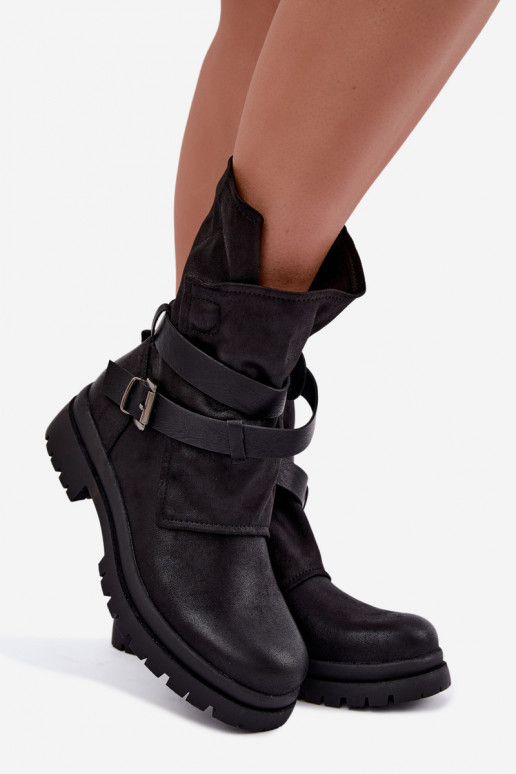 Dianelle Damen Stiefeletten mit Riemen und Schnallen in Schwarz