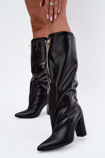 Luminelle warme lange Stiefel mit doppeltem Schaft und Absätzen in Schwarz 2