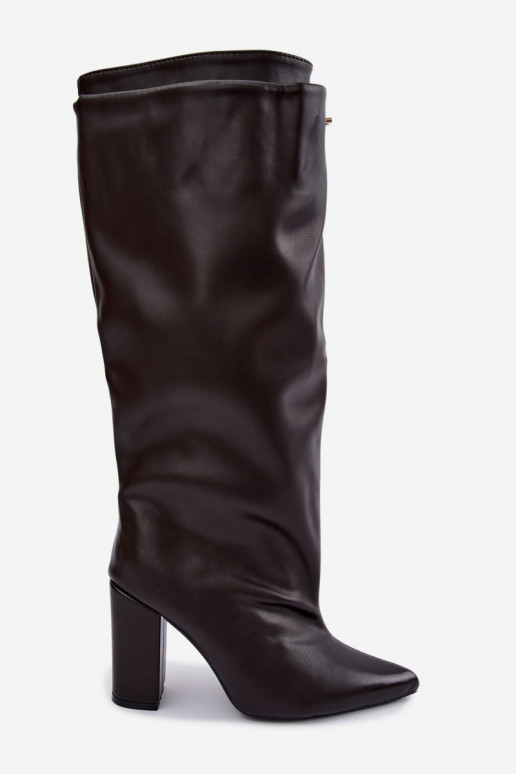 Luminelle warme lange Stiefel mit doppeltem Schaft und Absätzen in Schokoladenfarbe