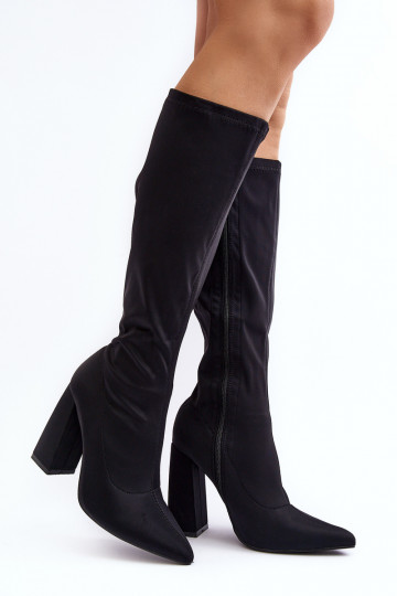 Schwarze Damenstiefel über dem Knie mit Absatz Fatuma