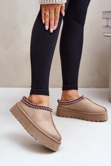 Sandfarbene Damen niedrige Schneestiefel mit gestickten Ringen auf Plattform Įjungtarirya