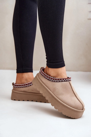 Sandfarbene Damen niedrige Schneestiefel mit gestickten Ringen auf Plattform Įjungtarirya 2