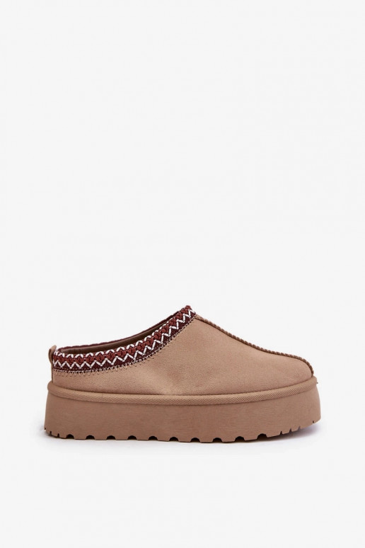 Sandfarbene Damen niedrige Schneestiefel mit gestickten Ringen auf Plattform Įjungtarirya