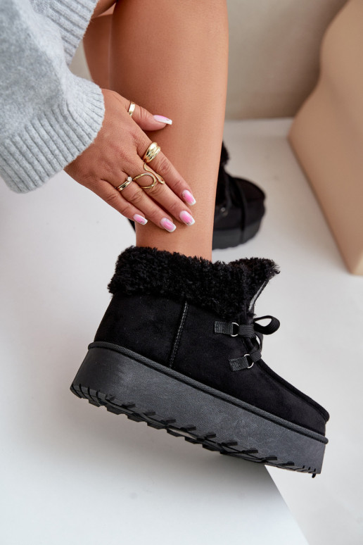 Schwarze Damen-Schneestiefel auf einer Plattform mit Fell Ciabellae