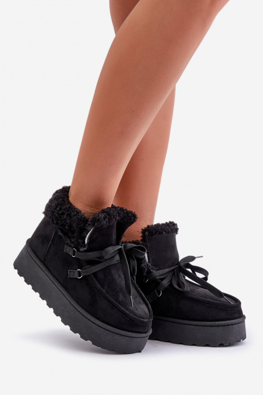 Schwarze Damen-Schneestiefel auf einer Plattform mit Fell Ciabellae