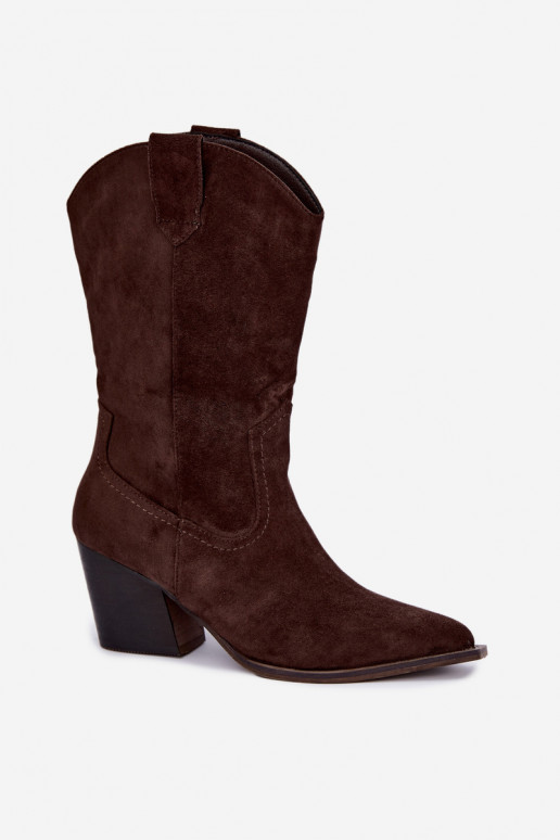Warmen Cowboy-Stil Stiefeletten mit Absatz in Schokoladenfarbe Serenza