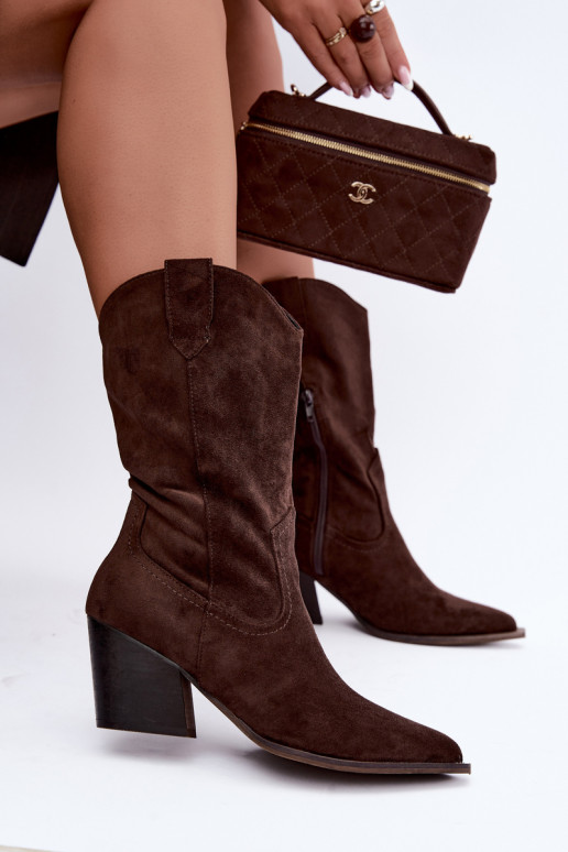 Warmen Cowboy-Stil Stiefeletten mit Absatz in Schokoladenfarbe Serenza
