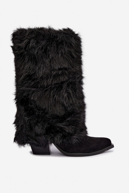 Warmen kniehohe Stiefel mit Fell und Schnürung in schwarzer Farbe Saphielle