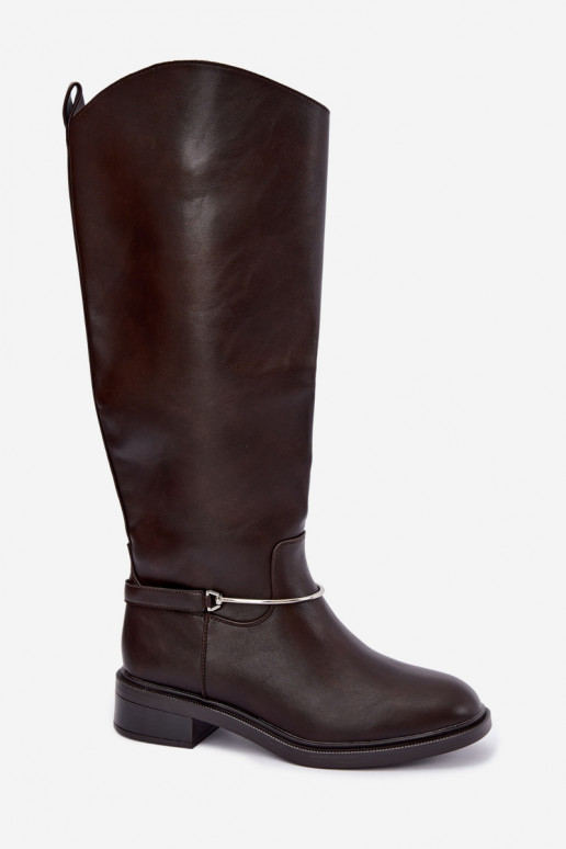 Hohe Stiefel mit breiten Absätzen und dekorativen Schleifen in Schokoladenfarbe INillene