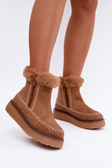 Damen Joceline Schneestiefel mit Nähten und Fell in Braun 2