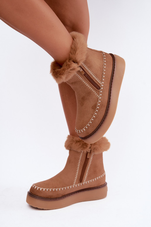 Damen Joceline Schneestiefel mit Nähten und Fell in Braun