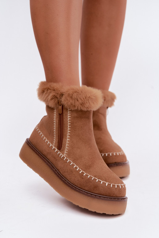 Damen Joceline Schneestiefel mit Nähten und Fell in Braun
