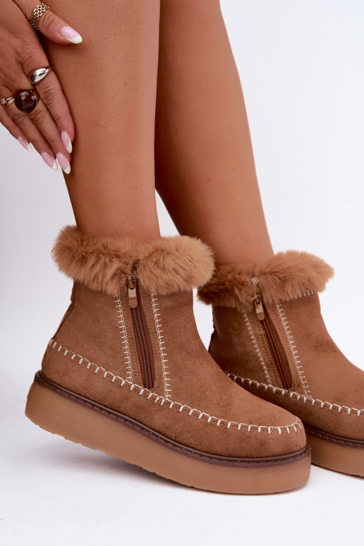 Damen Joceline Schneestiefel mit Nähten und Fell in Braun