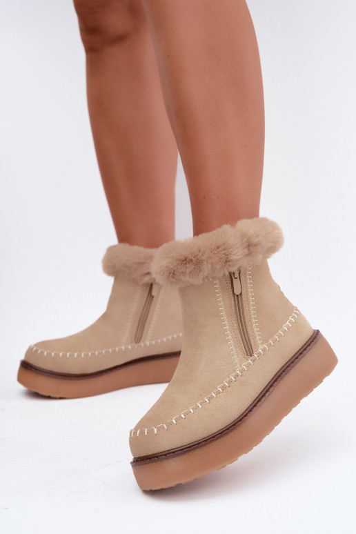 Damen Joceline Schneestiefel mit Nähten und Fell in Sand