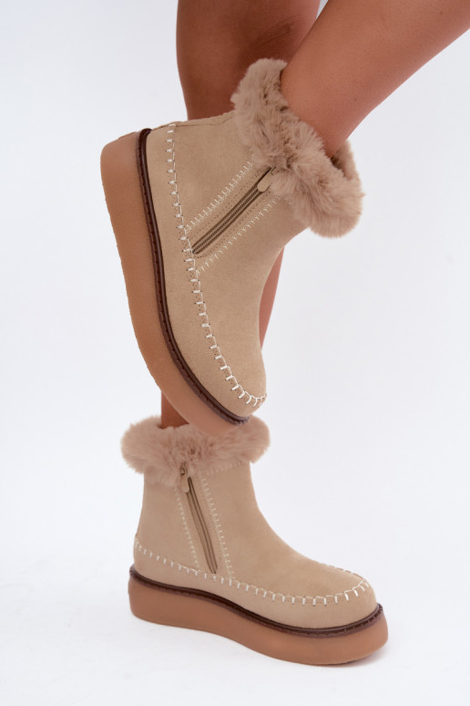 Damen Joceline Schneestiefel mit Nähten und Fell in Sand