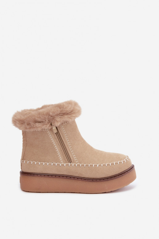 Damen Joceline Schneestiefel mit Nähten und Fell in Sand