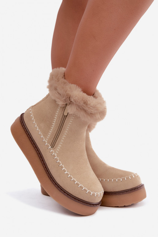 Damen Joceline Schneestiefel mit Nähten und Fell in Sand