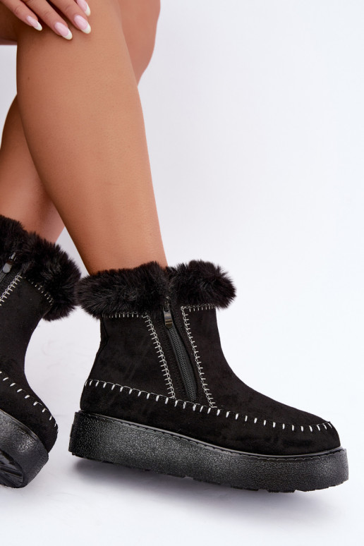 Damen Joceline Schneestiefel mit Nähten und Fell in Schwarz