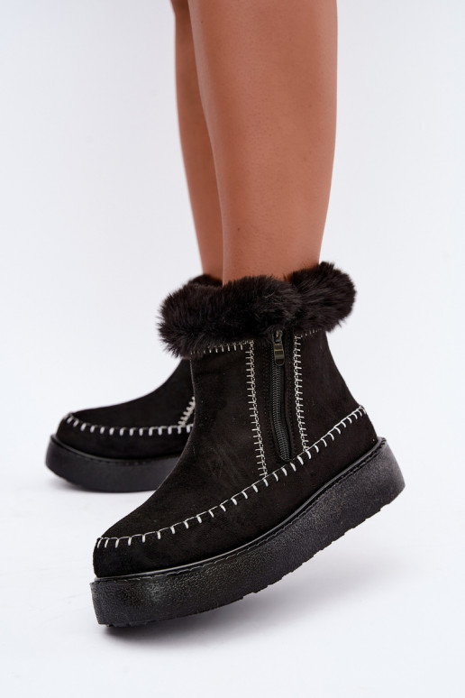 Damen Joceline Schneestiefel mit Nähten und Fell in Schwarz