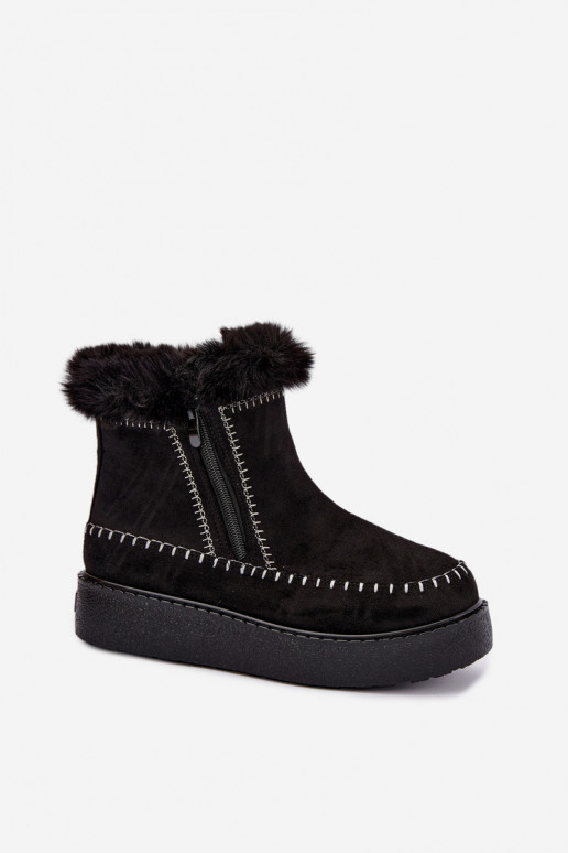 Damen Joceline Schneestiefel mit Nähten und Fell in Schwarz