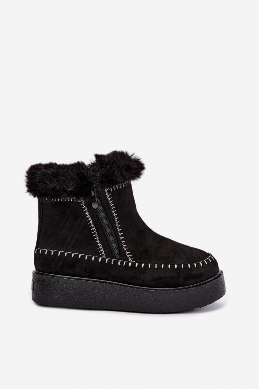 Damen Joceline Schneestiefel mit Nähten und Fell in Schwarz