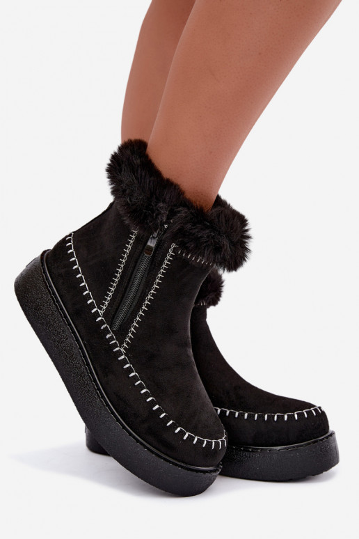 Damen Joceline Schneestiefel mit Nähten und Fell in Schwarz