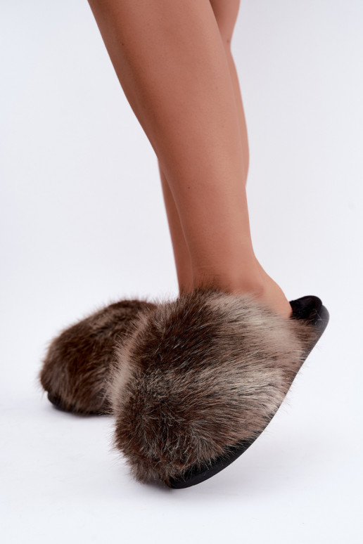 Damen Bellisane Hausschuhe mit Fell in Braun