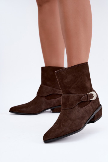 Isolierte Serenelle Stiefeletten im Cowboy-Stil aus Kunstveloursleder in Braun 2