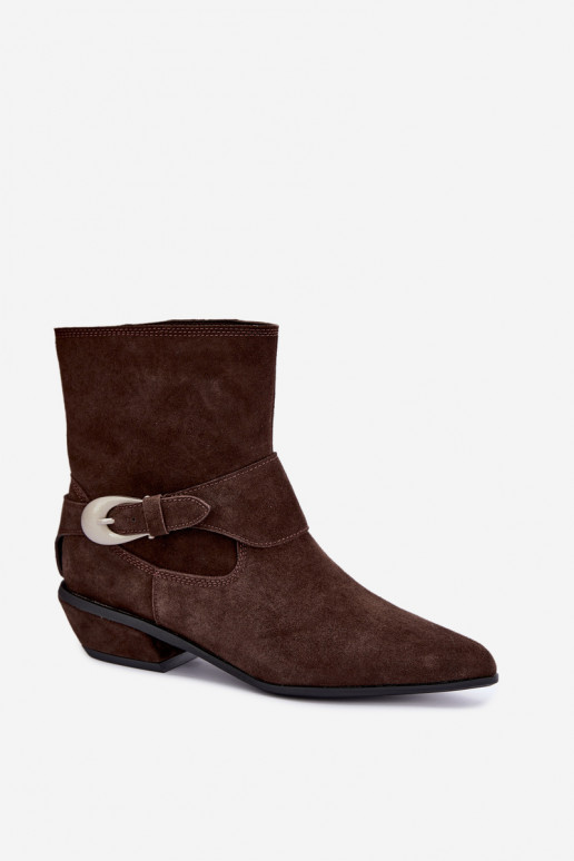 Isolierte Serenelle Stiefeletten im Cowboy-Stil aus Kunstveloursleder in Braun