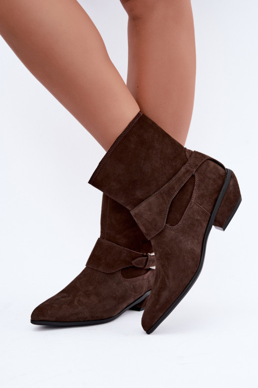 Isolierte Serenelle Stiefeletten im Cowboy-Stil aus Kunstveloursleder in Braun