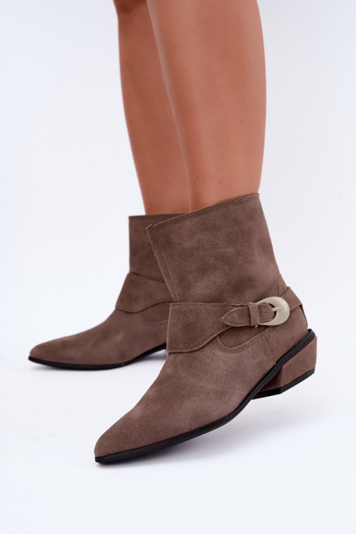 Isolierte Serenelle Stiefeletten im Cowboy-Stil aus Kunstveloursleder in Sand
