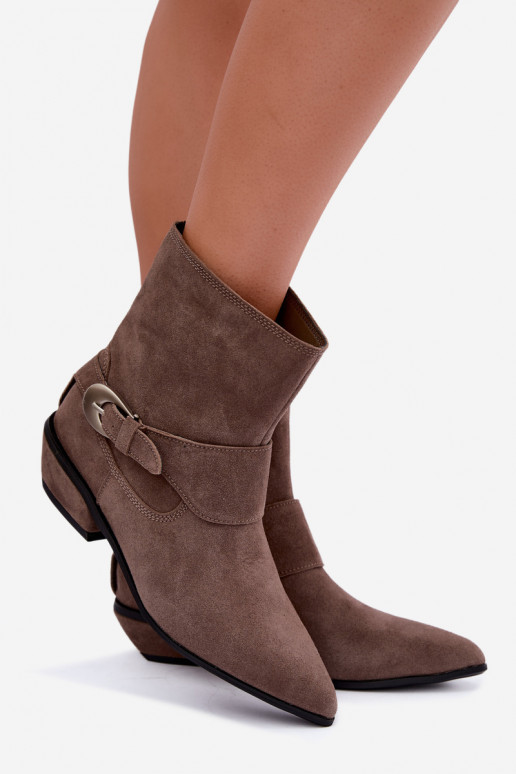 Isolierte Serenelle Stiefeletten im Cowboy-Stil aus Kunstveloursleder in Sand