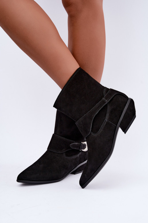 Isolierte Serenelle Stiefeletten im Cowboy-Stil aus Kunstveloursleder in Schwarz