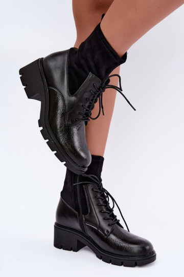 Damen gefütterte Stiefeletten mit Absatz in schwarz Aurelis