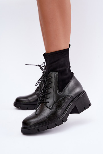 Damen gefütterte Stiefeletten mit Absatz in schwarz Aurelis 2