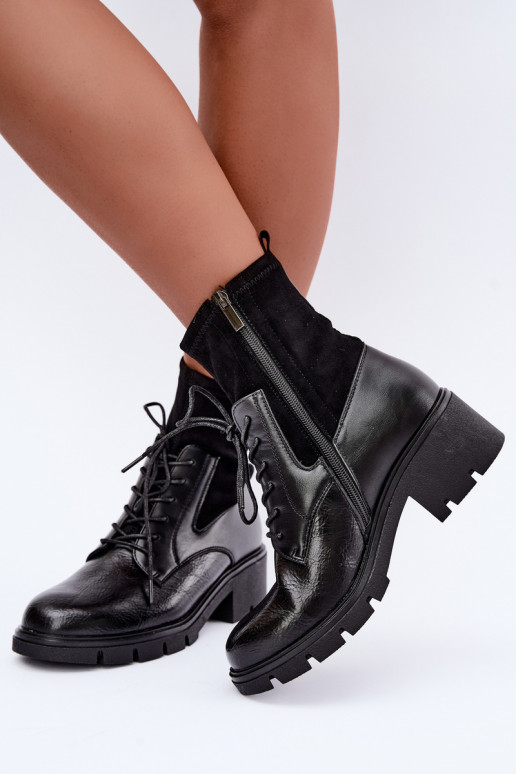 Damen gefütterte Stiefeletten mit Absatz in schwarz Aurelis