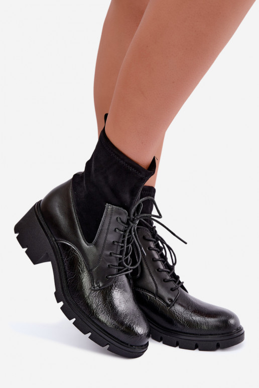 Damen gefütterte Stiefeletten mit Absatz in schwarz Aurelis